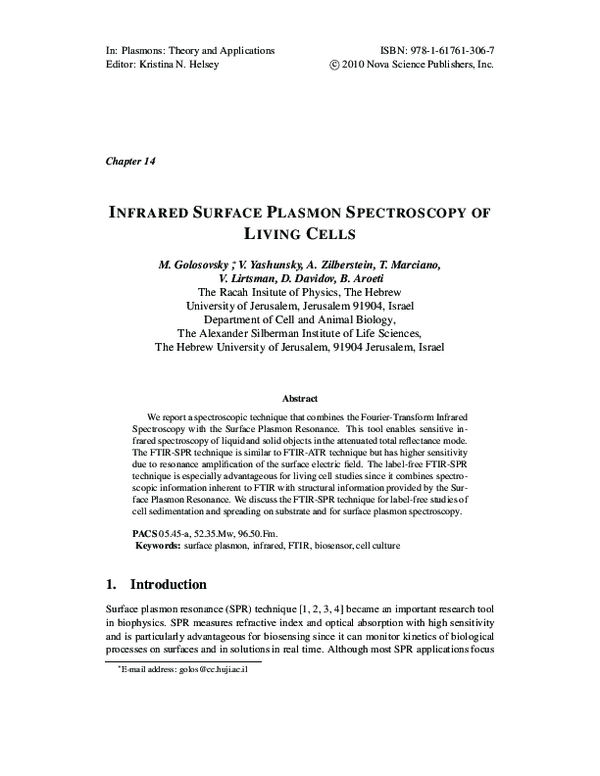 (PDF) Infrared surface plasmon spectroscopy of living cells