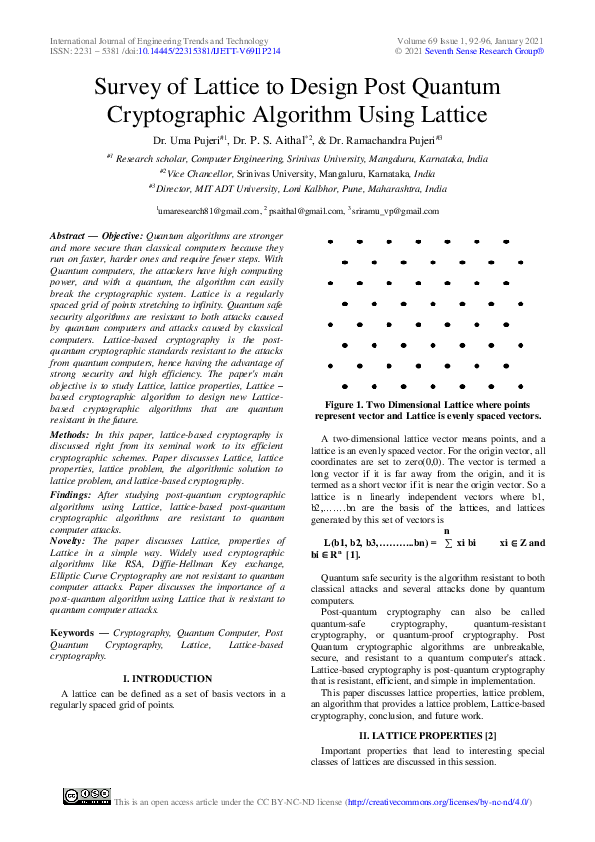 (PDF) Survey of Lattice to Design Post Quantum Cryptographic Algorithm ...