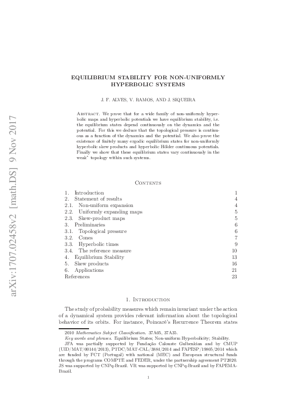 (PDF) Equilibrium Stability in Non-Uniformly Hyperbolic Systems