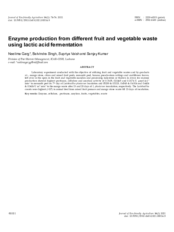 (PDF) Enzyme production from different fruit and vegetable waste using ...