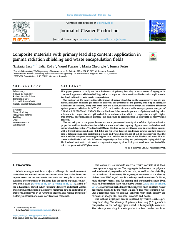 (PDF) Composite materials with primary lead slag content: Application ...