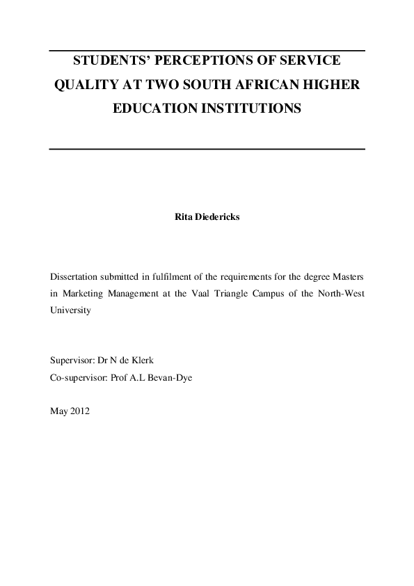 (PDF) Students’ Perceptions of Service Quality at a South African ...