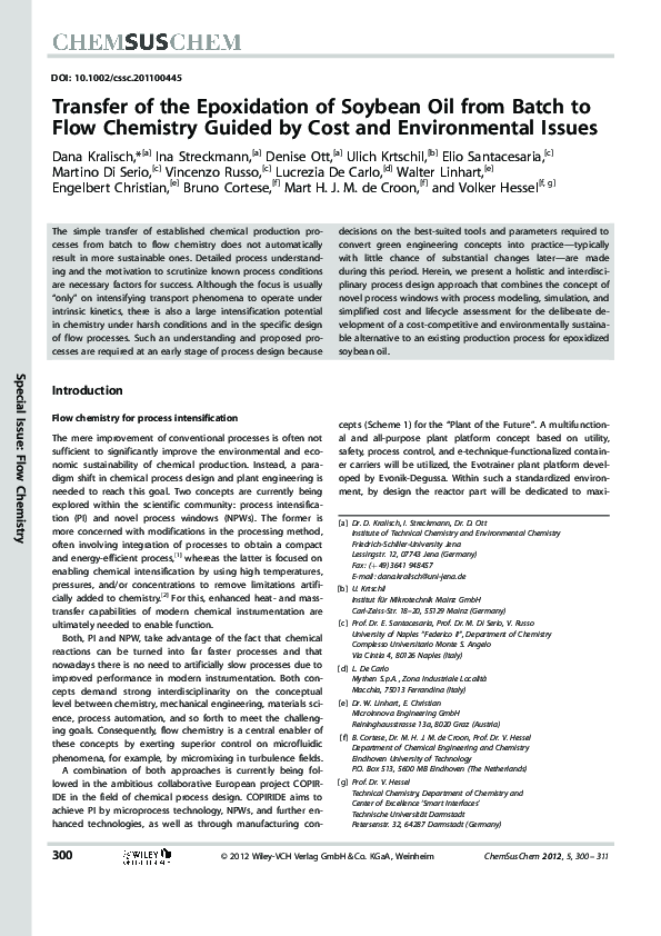 (PDF) Transfer of the Epoxidation of Soybean Oil from Batch to Flow
