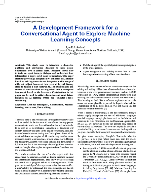 (PDF) A Development Framework for a Conversational Agent to Explore ...