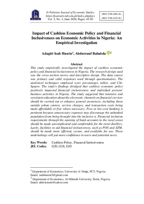 (PDF) Impact of Cashless Economic Policy and Financial Inclusiveness in ...