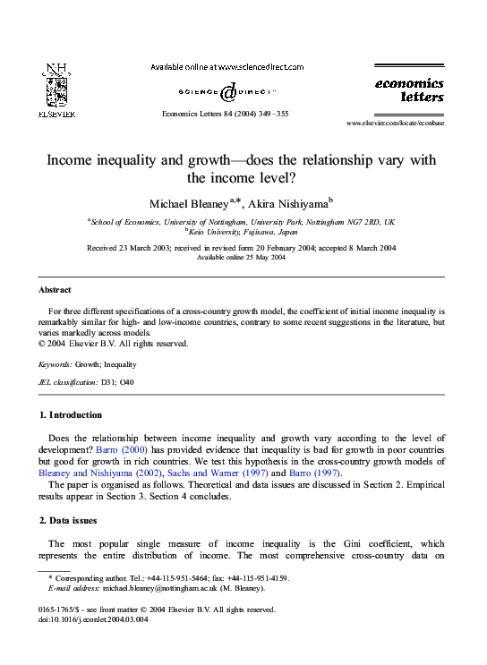 (PDF) Income inequality and growth—does the relationship vary with the ...