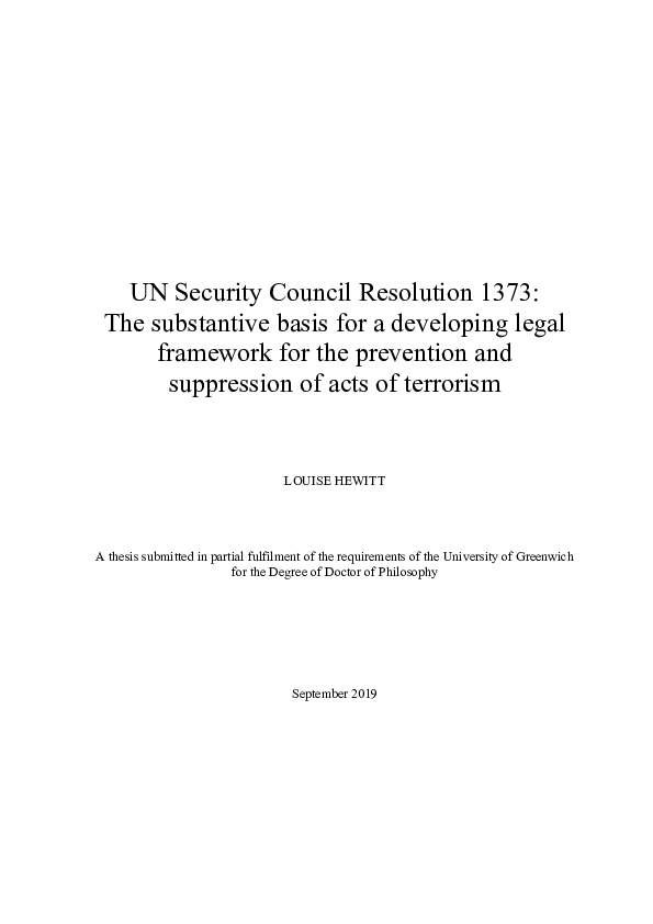 (PDF) UN Security Council Resolution 1373 the substantive basis for a