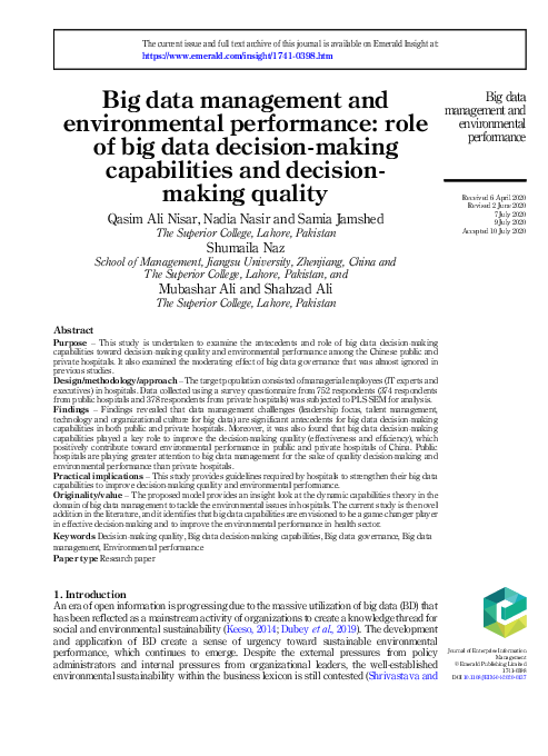 (PDF) Big data management and environmental performance: role of big ...