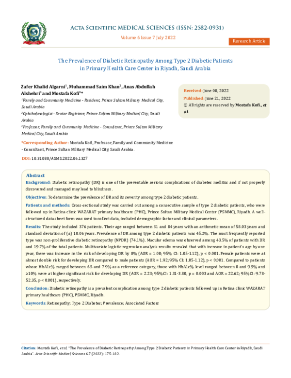 (PDF) The Prevalence of Diabetic Retinopathy Among Type 2 Diabetic ...