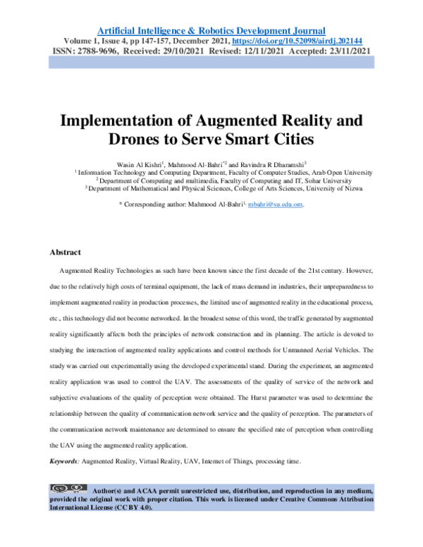 (PDF) Implementation of Augmented Reality and Drones to Serve Smart Cities