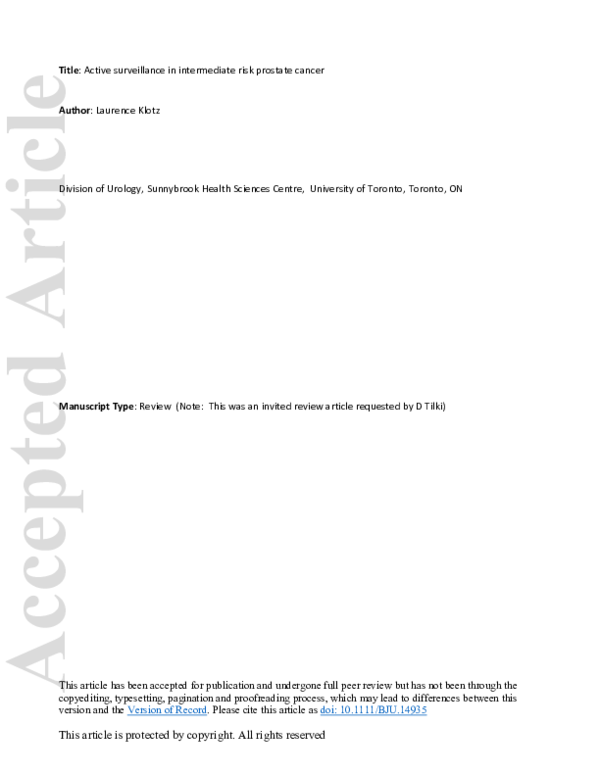 (PDF) Active Surveillance in Intermediate Risk Prostate Cancer ...