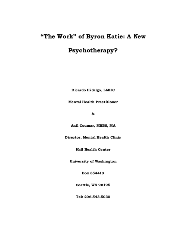 (PDF) “The Work ” of Byron Katie A New Psychotherapy?
