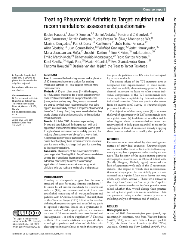 (PDF) Treating Rheumatoid Arthritis to Target multinational