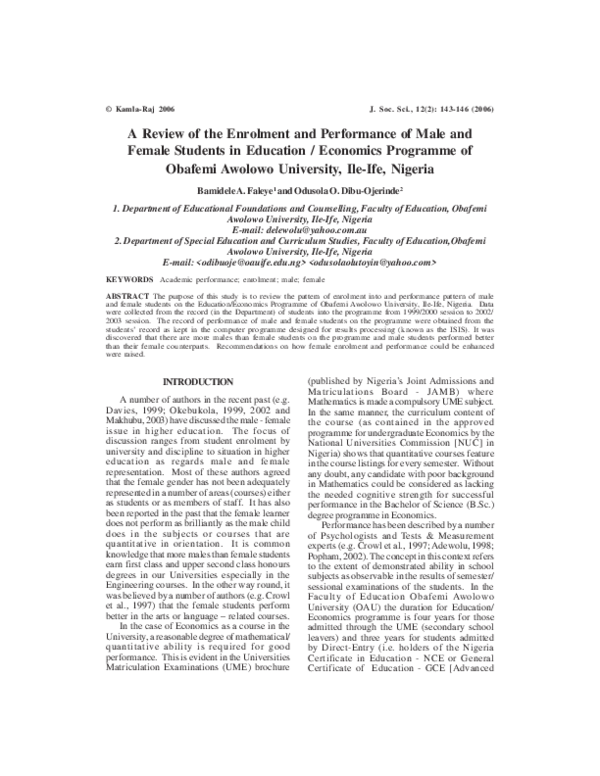 (PDF) A Review of the Enrolment and Performance of Male and Female ...