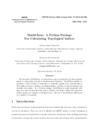 (PDF) MathChem: a Python package for calculating topological indices
