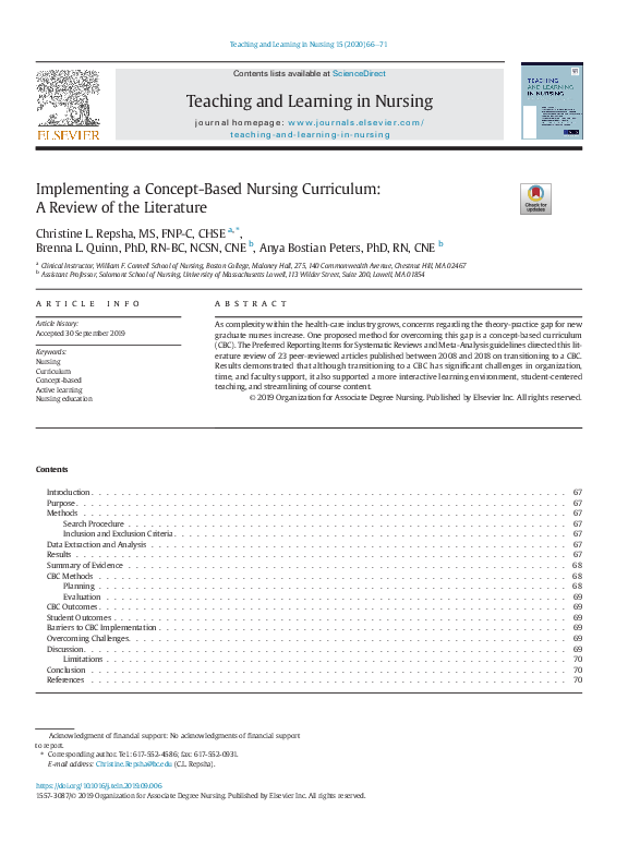 (PDF) Implementing a ConceptBased Nursing Curriculum A Review of the