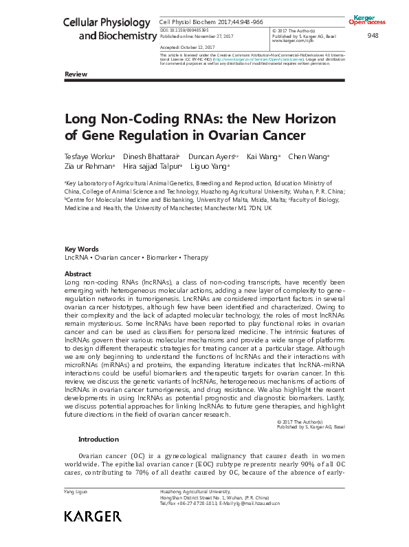(PDF) Long Non-Coding RNAs: the New Horizon of Gene Regulation in ...