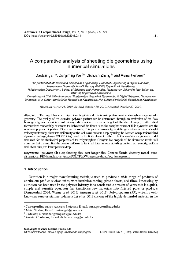 (PDF) A comparative analysis of sheeting die geometries using numerical ...