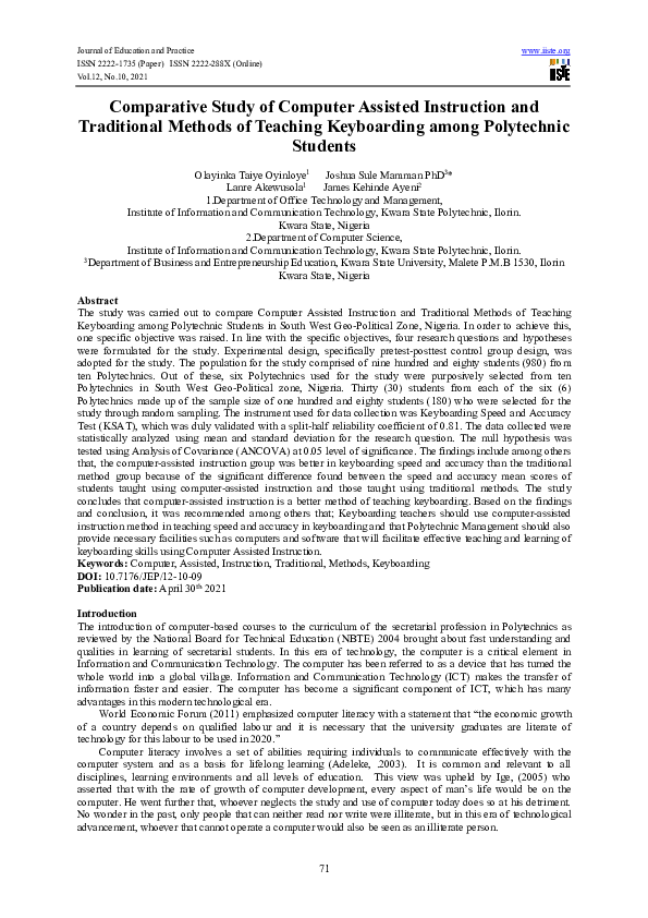 (PDF) Comparative Study of Computer Assisted Instruction and ...