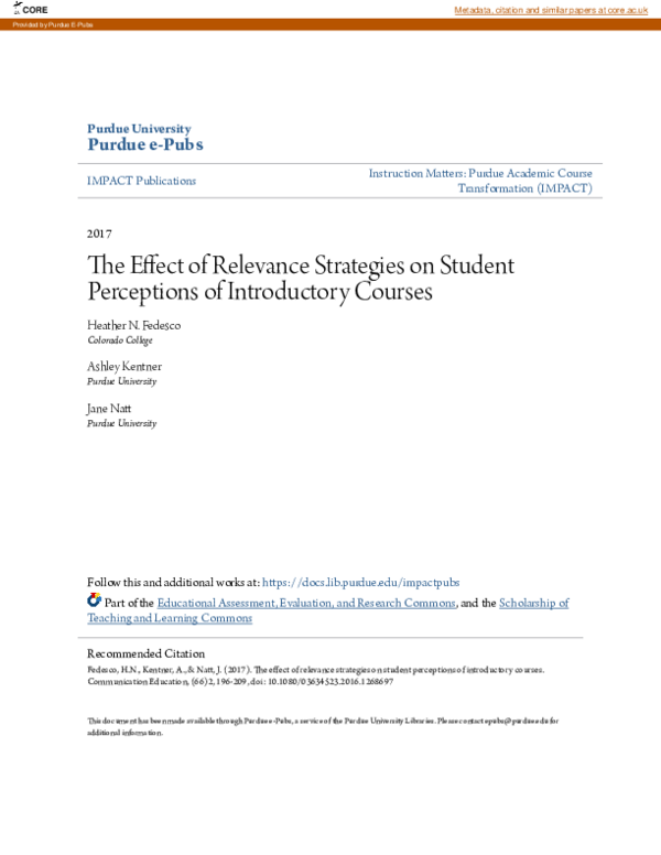 (PDF) The effect of relevance strategies on student perceptions of ...