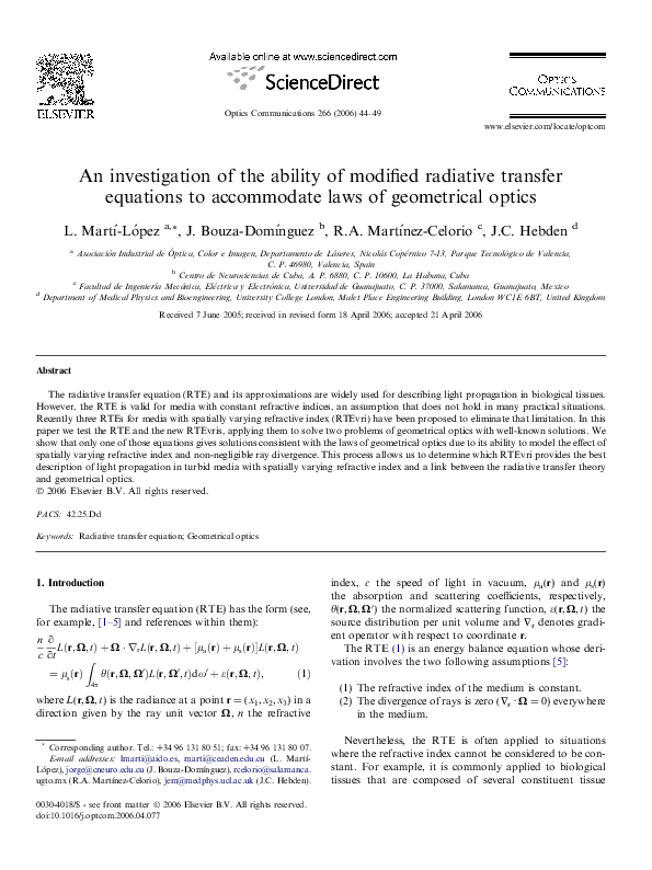 (PDF) An investigation of the ability of modified radiative transfer ...