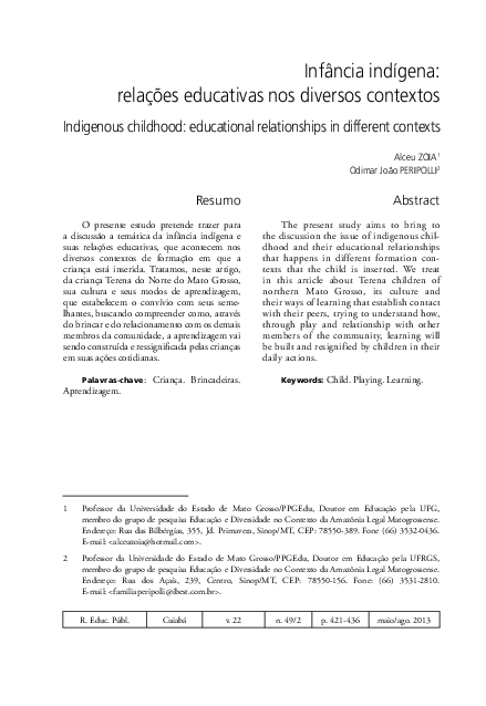 (PDF) Infância indígena: relações educativas nos diversos contextos