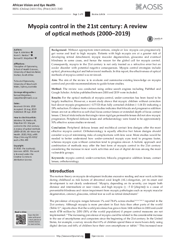 (PDF) Myopia control in the 21st century: A review of optical methods ...