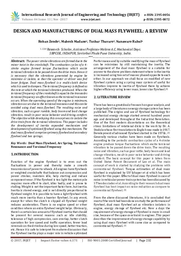 (PDF) Design and Manufacturing of Dual Mass Flywheel A Review rohan
