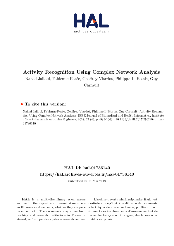 (PDF) Activity Recognition Using Complex Network Analysis