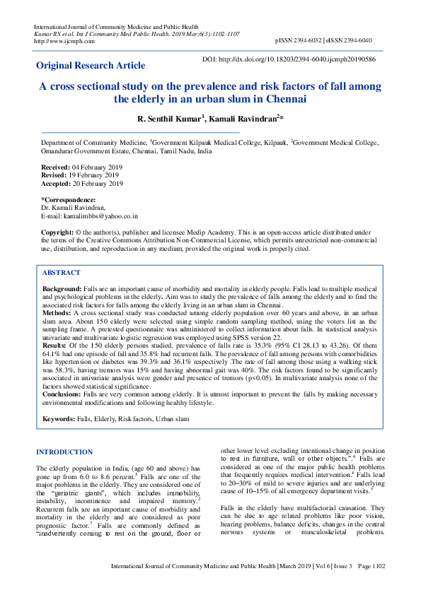 (PDF) A cross sectional study on the prevalence and risk factors of ...