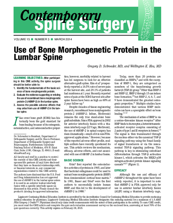 (PDF) Use of Bone Morphogenetic Protein in the Lumbar Spine