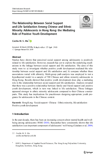 (PDF) The Relationship between Social Support and Life Satisfaction as ...