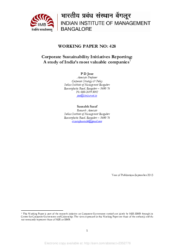 (PDF) Corporate Sustainability Initiatives Reporting: A Study of India ...