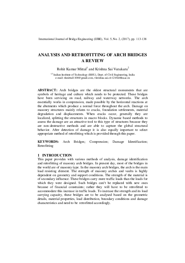 (PDF) Analysis and Retrofitting of Arch Bridges a Review