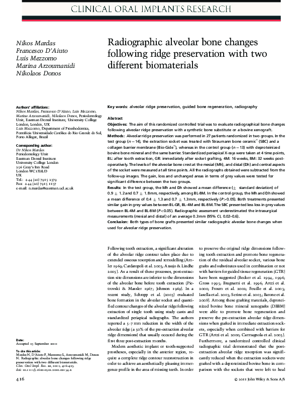 (PDF) Radiographic alveolar bone changes following ridge preservation ...