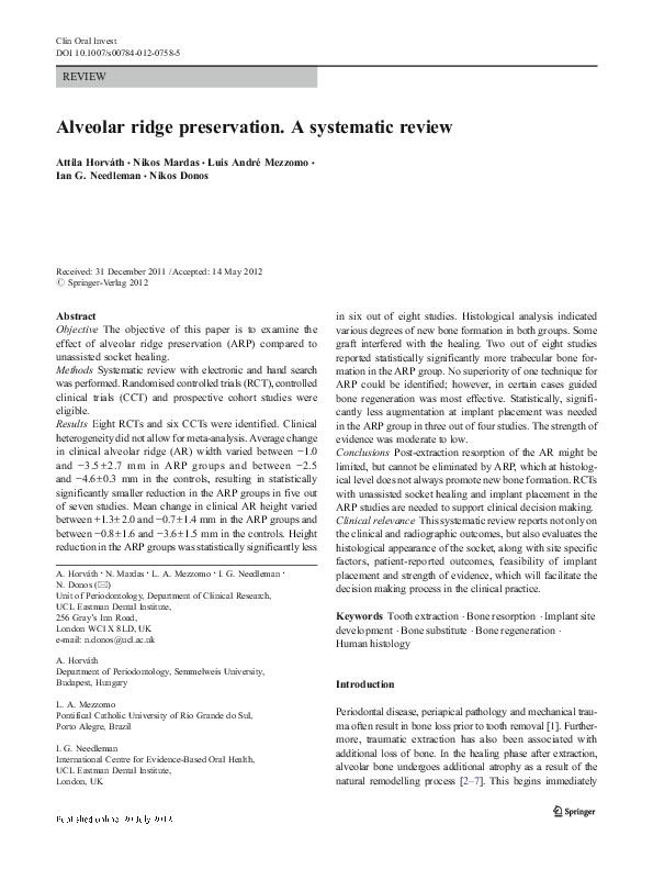 (PDF) Alveolar ridge preservation. A systematic review