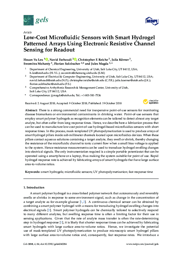 (PDF) Low-Cost Microfluidic Sensors with Smart Hydrogel Patterned ...