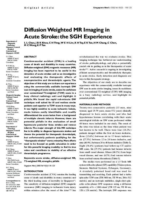 (PDF) Diffusion weighted MR imaging in acute stroke: the SGH experience