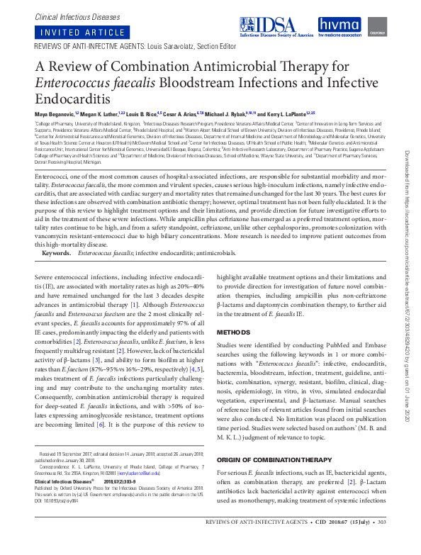 (PDF) A Review of Combination Antimicrobial Therapy for Enterococcus