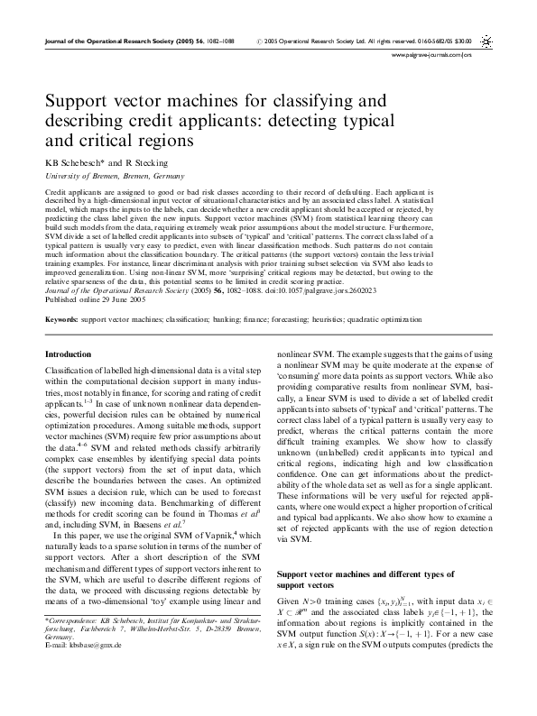 (PDF) Support vector machines for classifying and describing credit ...