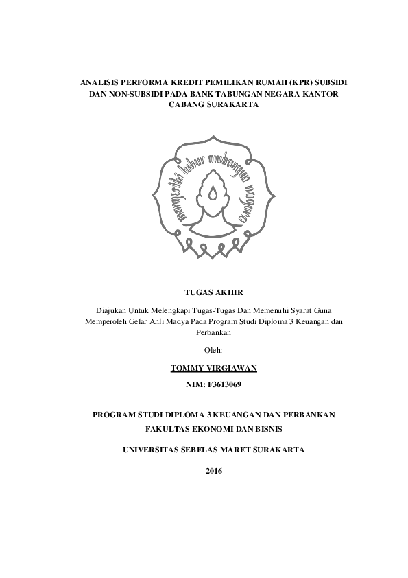 (PDF) Analisis Performa Kredit Pemilikan Rumah Subsidi dan Non-subsidi