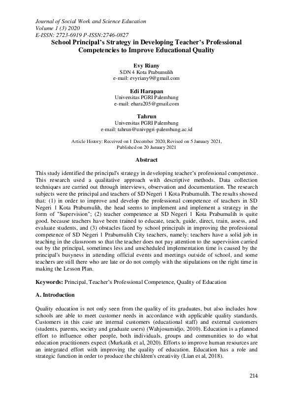 (PDF) School Principal’s Strategy in Developing Teacher’s Professional ...