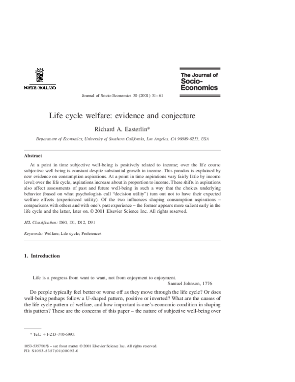(PDF) Life cycle welfare: evidence and conjecture