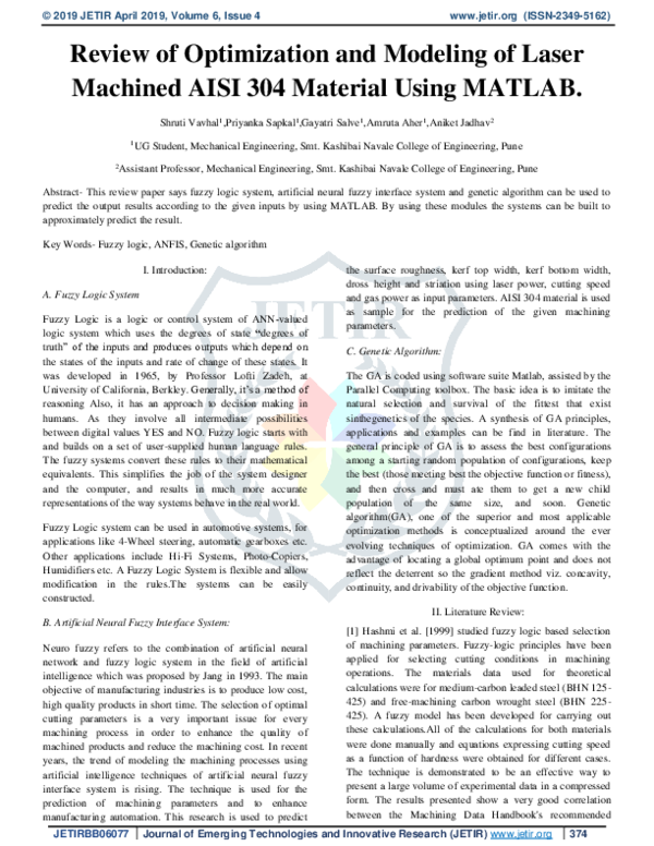 (PDF) Review of Optimization and Modeling of Laser Machined AISI 304 ...