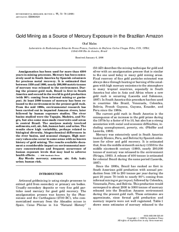 First page of “Gold Mining as a Source of Mercury Exposure in the Brazilian Amazon”