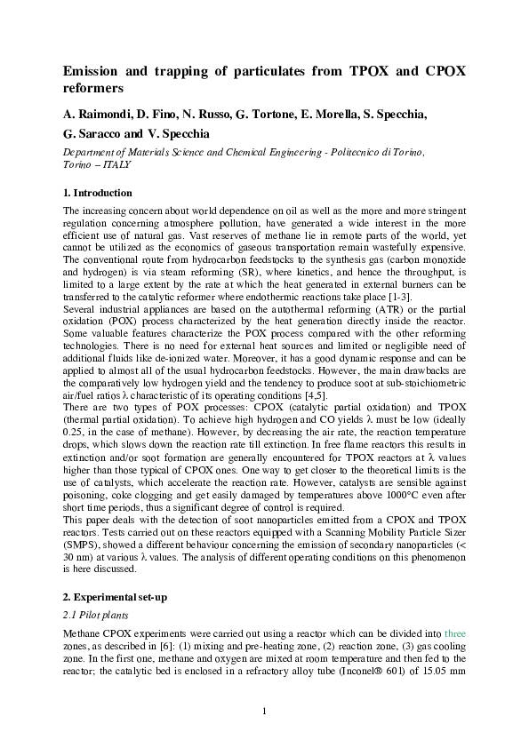 (PDF) Emission and trapping of particulates from TPOX and CPOX reformers