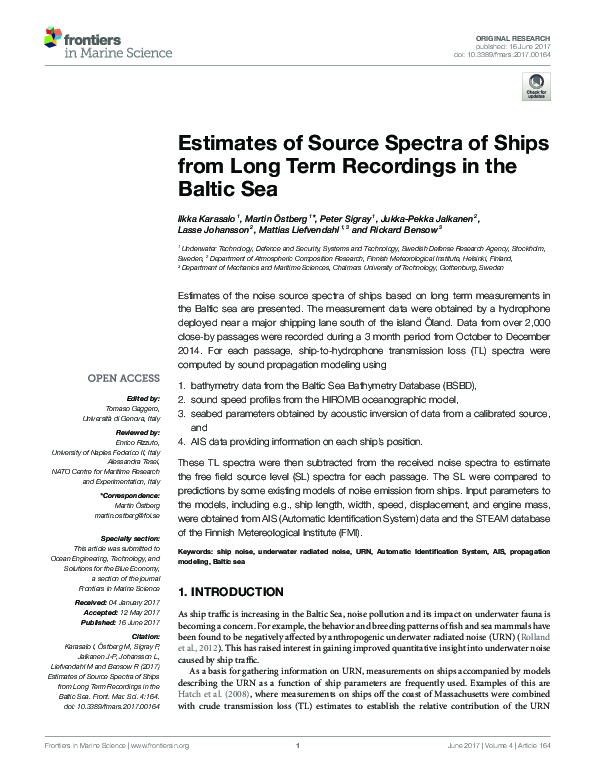 (PDF) Estimates of Source Spectra of Ships from Long Term Recordings in ...