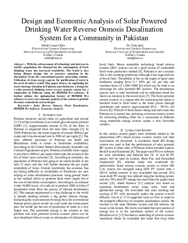 (PDF) Design and Economic Analysis of Solar Powered Drinking Water ...