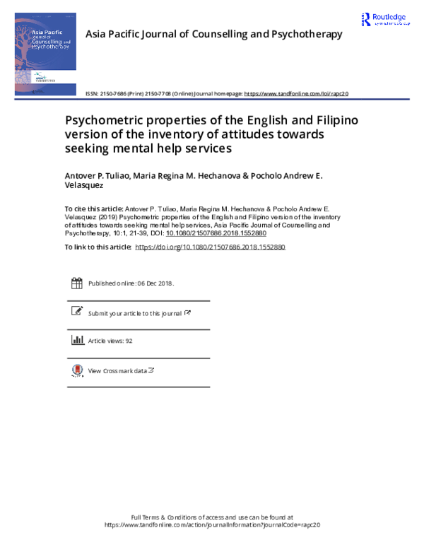 (PDF) Psychometric properties of the English and Filipino version of ...