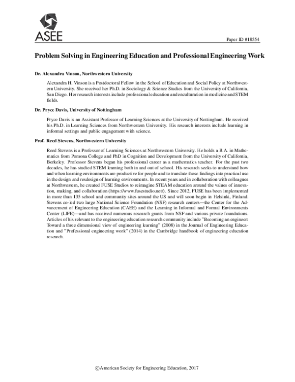 (PDF) Problem Solving in Engineering Education and Professional ...